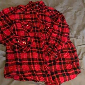 Red and black plaid button down